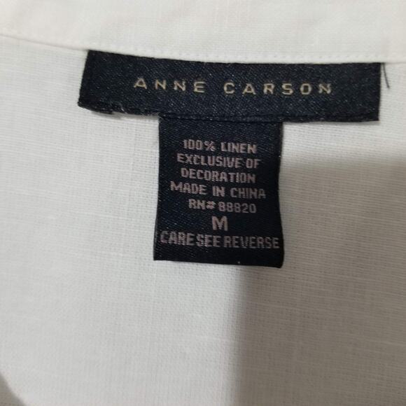 Anne Carson Linen Shirt Womens Medium Sleeveless Embellished Flower Art to Wear - Picture 5 of 8